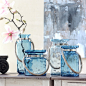 麻绳金属手提蓝色波点玻璃花瓶 创意装饰地中海风格软装-淘宝网