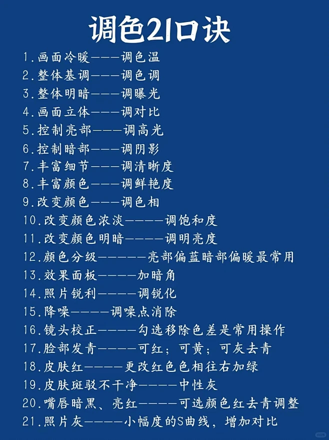 是你想了解的调色21给口诀