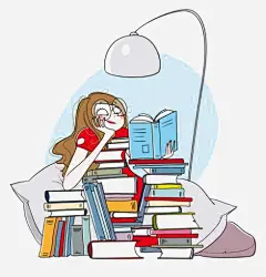 学霸_新图网 https://www.ixintu.com 手绘女生 卡通女生 复习 教育 台灯 读书的女生