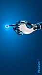 未来3D立体科技机械手臂镀铬指尖VR蓝色背景EPS矢量插画