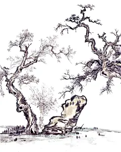 中式孙郡工笔画素材_古树031