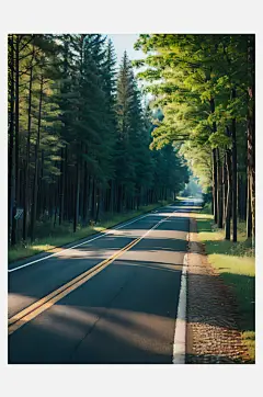 摄影风森林环绕的公路AI数字艺术-众图网