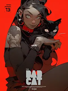 AI手机壁纸-样黑猫的女孩超酷No.2