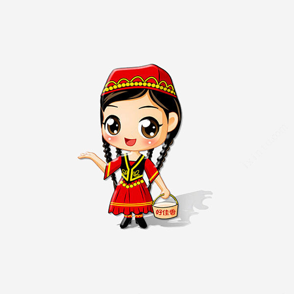 卡通戴新疆帽子的维吾尔族少女高清素材 美...