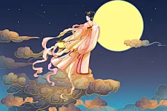 中秋 中秋节国潮风嫦娥玉兔嫦娥奔月中秋节日原创插画背景.psd