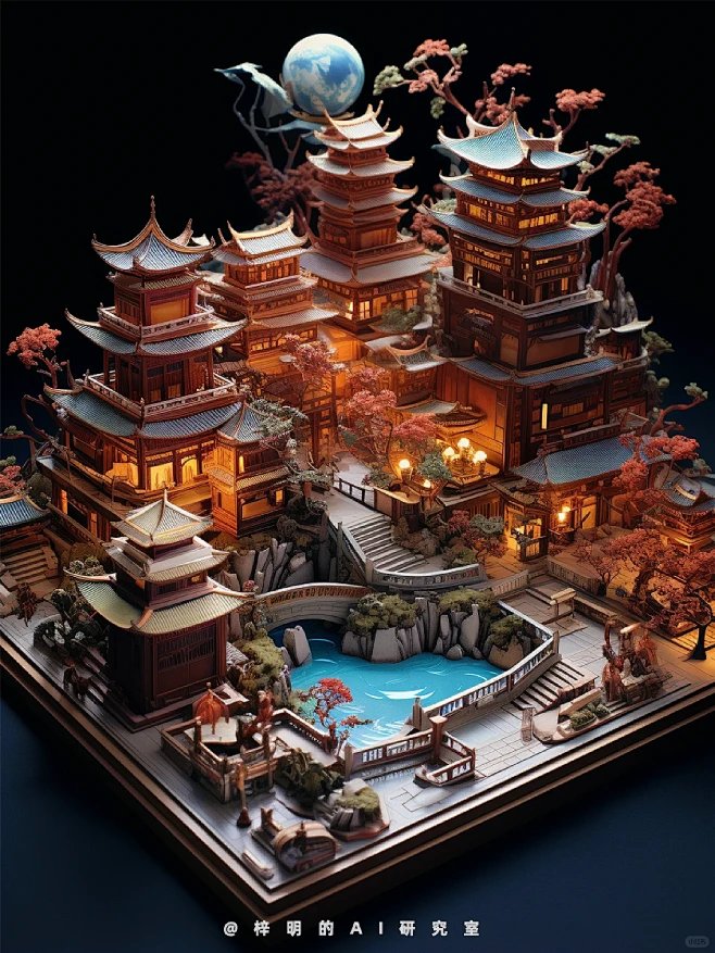 Midjourney|国风山水庭院（微缩...