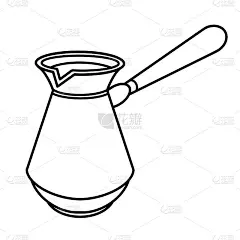 土耳其人矢量图标。手绘插图孤立在白色背景上。有把手的金属壶，用来煮咖啡——意式浓缩咖啡、卡布奇诺咖啡
