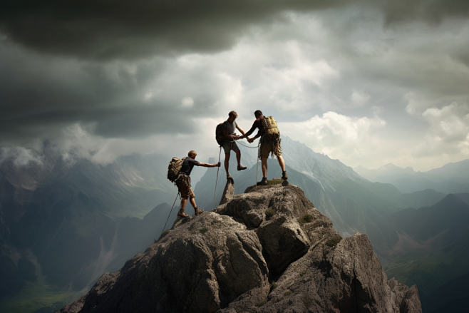 团队协作帮助同伴攀岩企业精神人物摄影图