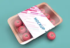 绿底时尚西红柿半透明生鲜食品包装盒样机