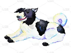 可爱的狗坐在微笑水彩画艺术手绘插图