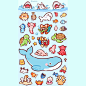 a sticker sheet with various cartoon animals and sea creatures on the back of it