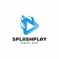 Triangle play button and liquid splash logo Premium Vector