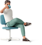 male white t shirt pose  sitting Illustration in PNG, SVG