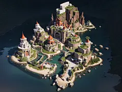 AI游戏海岛场景建筑素材 背景插画绘画临摹 游戏美术场景设计资源-淘宝网