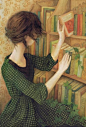 插画家园：看看书架，发现很多书买来都没读~节奏越快，心也跟着浮躁，真正沉静下来的时间越来越少了~【Nom Kinnear King · 图】
