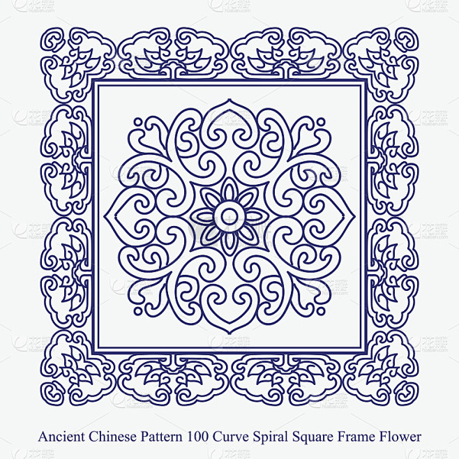 中国古代曲线螺旋方框花图案