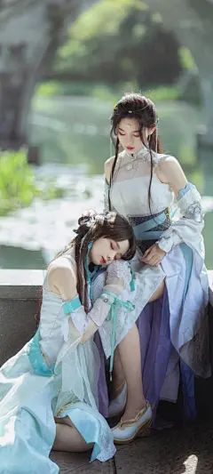 cosplay 古装 美女 姐妹 全屏手机桌面壁纸
