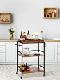 Amazon.com - kealive Bar Cart for Home, Rolling Metal Wood Wine Cart, Industrial Vintage Kitchen Cart with Handle Rack Removable Top Shelf and Lockable Casters, 25.6’’L x 15.7’’W x 33.9’’H - Bar & Serving Carts