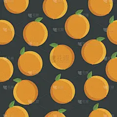 向量橙色水果图案与叶子在蓝色的背景。矢量图