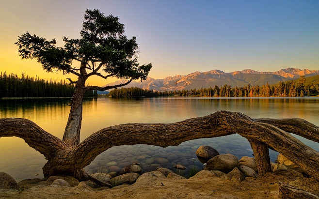 平静的湖泊黄昏美景44906_山水风景_...