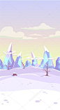 矢量梦幻冬季景色与冰山，手机屏幕的垂直格式背景