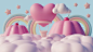 Free PSD | 3d dreamscape with clouds and fairytale elements