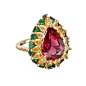 Red Spinel, Yellow Diamond & Green Tsavorite Ring