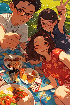 夏日聚会玩耍漫画风插画