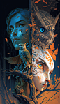 Link and a young witch, Legend of Zelda, overgrown magical forest, superb owl, wolf, by James Jean, yoji shinkawa, Dan Mumford, Chiara bautista, emerald spice creams, ornate, colorful, 8k, artstation, detailed, ethereal, face lighting, ink painting, black