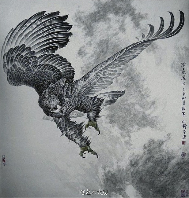 中国画里的雄鹰展翅图