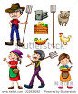 Illustration of many farmers and products
