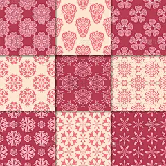 樱桃红和米色的花卉装饰品。无缝模式的集合