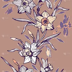 优雅的花卉垂直无缝与手绘花卉水仙花，水仙。