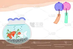 金鱼和风铃夏日快乐夏日贺卡