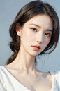  Realistic, masterpiece, highest quality, high resolution, bust photo, 1 woman, delicate and beautiful face, snow white skin, delicate and delicate skin, fine skin texture, photo, high-end sense, simple background, professional lighting, (85mm, f/1.2, Fuj