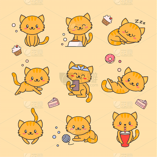 可爱的,标签,猫,可爱,性格,小猫,多样,食品,小的,爱