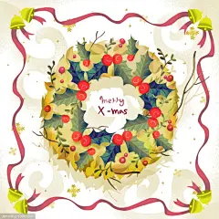 圣诞老人圣诞树麋鹿堆雪人冬季圣诞节插画插图