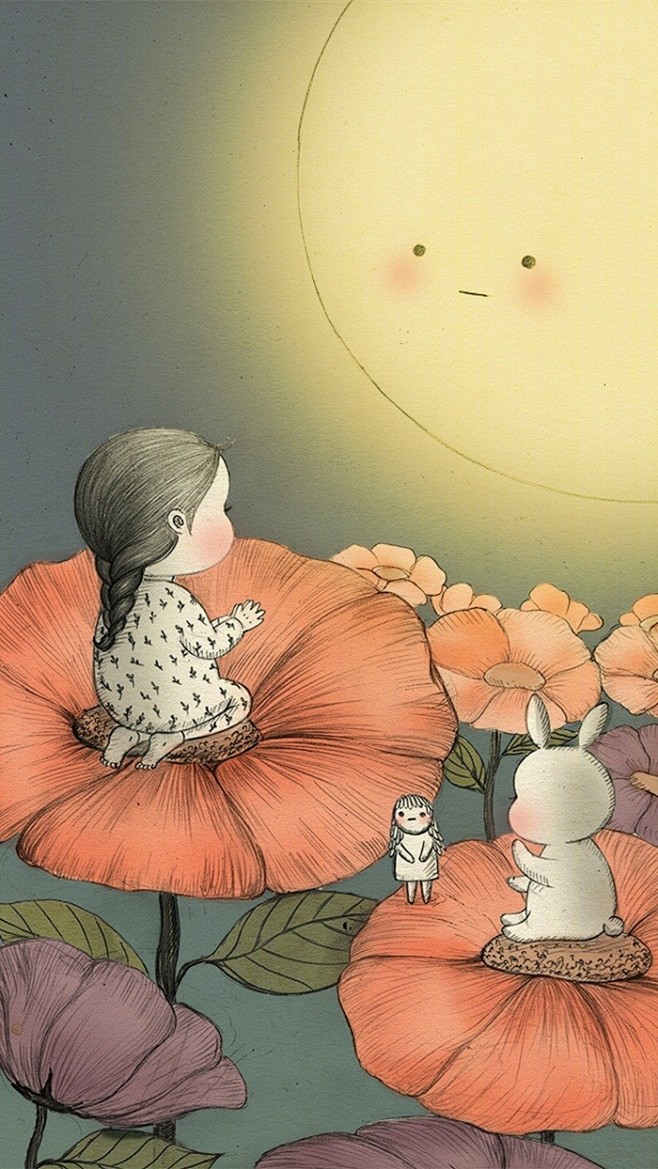 女孩与兔子暖心插画