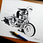 Crank up that engine! Inked drawing made by Raul Trevino