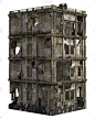 废墟建筑孤立的白色3D插图
