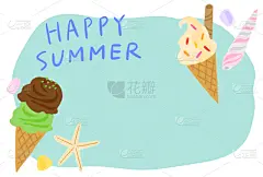 夏天,贝壳,贺卡,冰淇淋,食品,简单,机制冰淇淋,海星,甜食,东亚