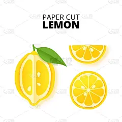 一套柠檬柑橘类水果切片在一个剪纸风格。柠檬片和纸片。股票矢量插图。孤立在白色背景矢量插图。矢量剪纸海