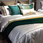 祖母绿色样板房床品四件套多件套简约现代灰色样板间床品绿色搭毯-淘宝网