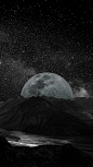 月球 山 黑暗 星空 炫酷 神秘 苹果手机高清壁纸 640x1136_爱思助手