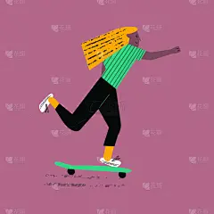 滑板运动,绘画插图,夏天,卡通,滑板,女强人,现代,青年人,厚木板,运动