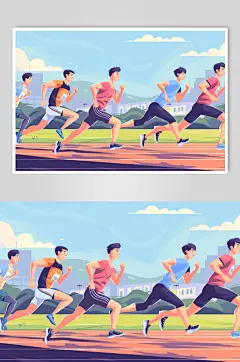 AI数字艺术扁平风校园运动会人物插画-众图网