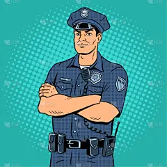 警官,波普风,分离着色,制服,华丽的,人,男人,概念,彩色背景,漫画书
