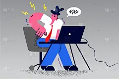 不健康的商人因久坐工作而背痛
