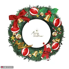 节日松枝花环圣诞老人铃铛圣诞插画 节日节气 圣诞节