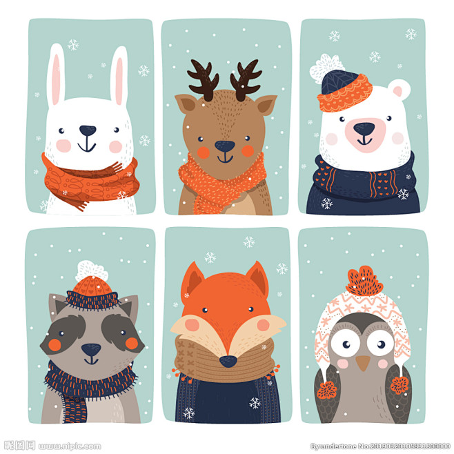 小动物冬天元素卡通画